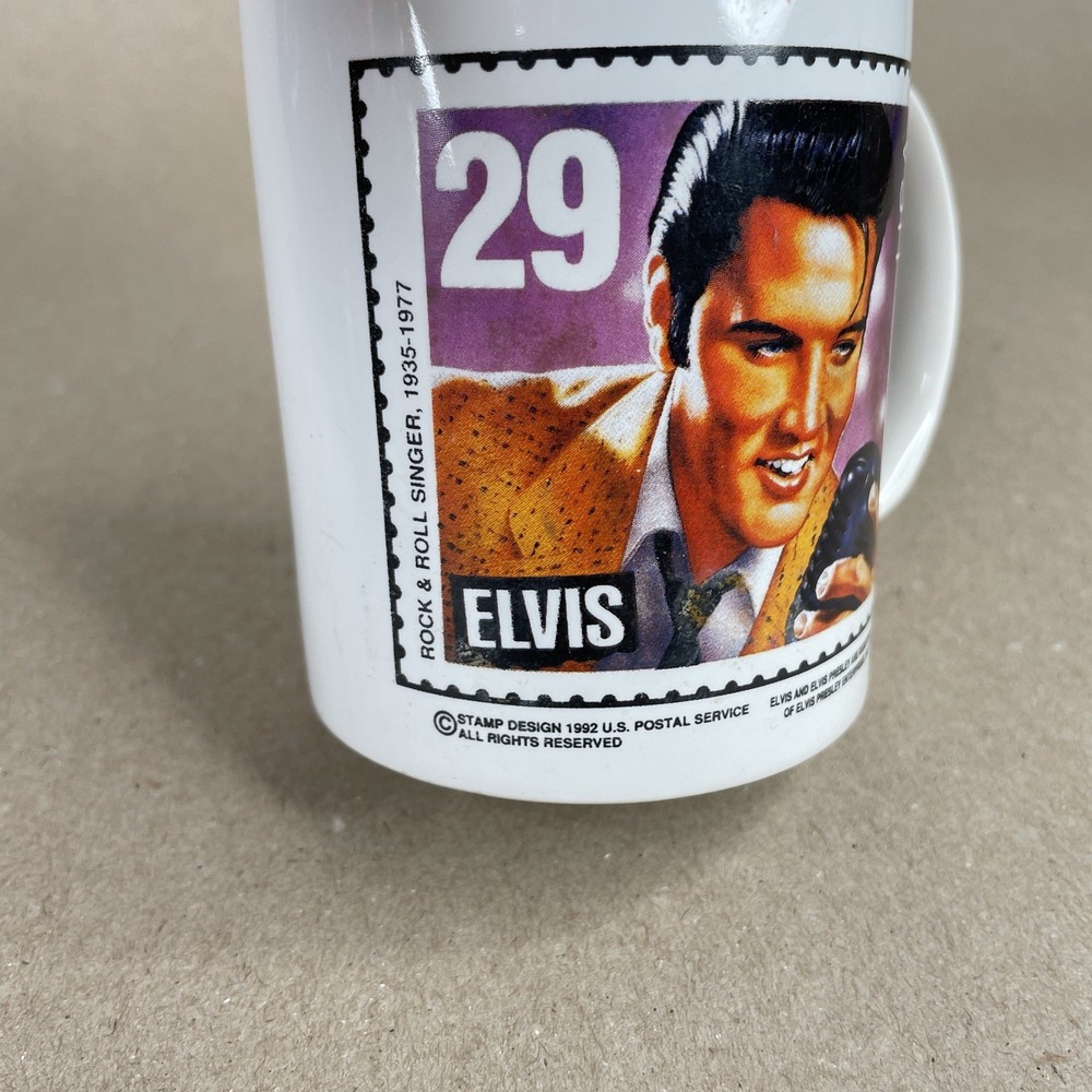Vtg‎ Elvis Presley 1992 Postage Stamp Design Mug White Rock & Roll USA - Picture 3 of 10